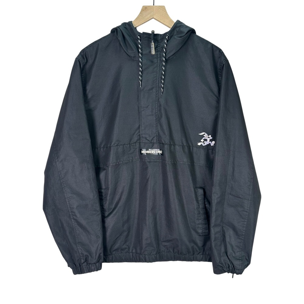 Members Only Looney Tunes Windbreaker Jacket XL Black Retro Cartoon Anorak